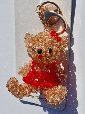 NWT Natasha Couture Beaded Bear Handbag Charm/Key Ring